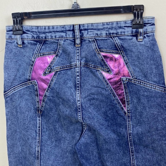 NEW Free People Thunderbird pink lightning bolt flare jeans, 33 - Picture 8 of 12